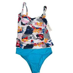 Walk On Beach Floral and Turquoise Two Piece Swimwear Size M New with Tags